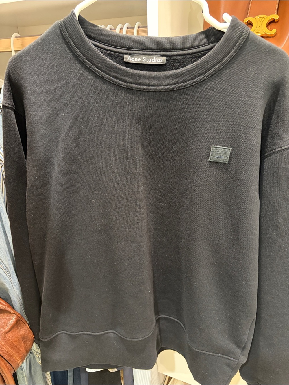 Acne Studios Black Crewneck Sweatshirt with Logo Patch